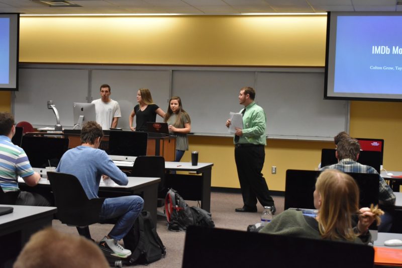 Jacob Shortt facilitates presentations in Accounting Analytics class