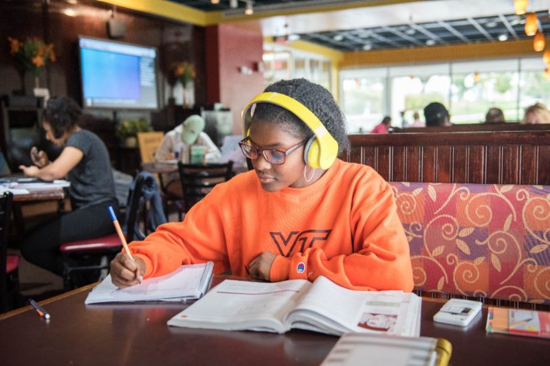 Student studying in the library