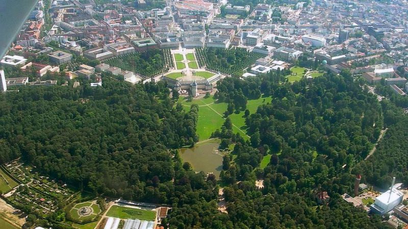 Karlsruhe, Germany town center aerial