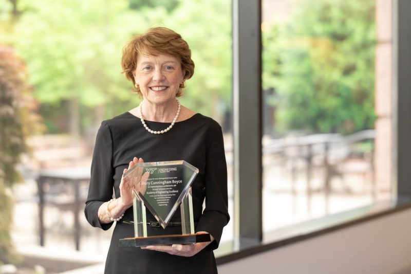 Mary Cunningham Boyce with her Academy of Engineering Excellence award.