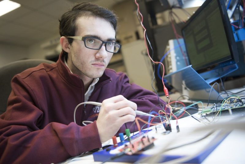 A student conducts research at the Hume Center's Arlington campus