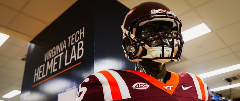 Football mannequin wearing a helmet in the Helmet Lab