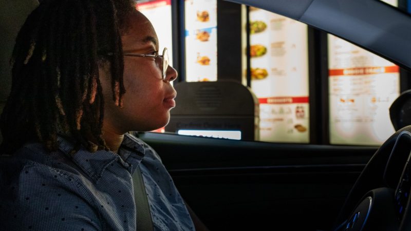 Levern Currie going through a drive thru.
