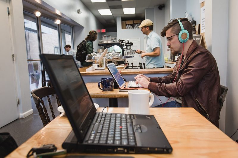 Student working on laptop