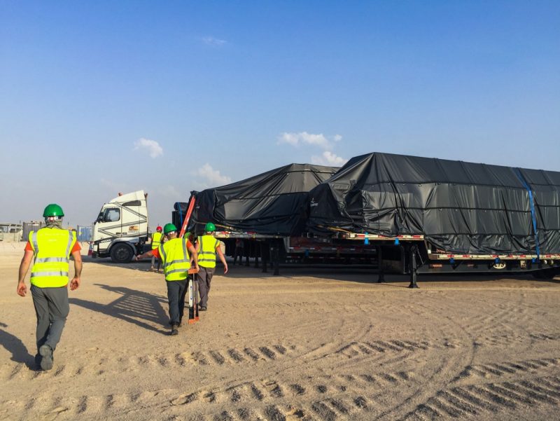 The FutureHAUS was shipped on a 30-day, 7,286-mile journey by boat across the Atlantic Ocean. Team members have been traveling to Dubai in waves since mid-October in anticipation of the Solar Decathlon Middle East, held Nov. 14-28, 2018. (Photo by Laurie Booth, a fourth-year architecture student from Charlotte, North Carolina, and student team lead of FutureHAUS Dubai)