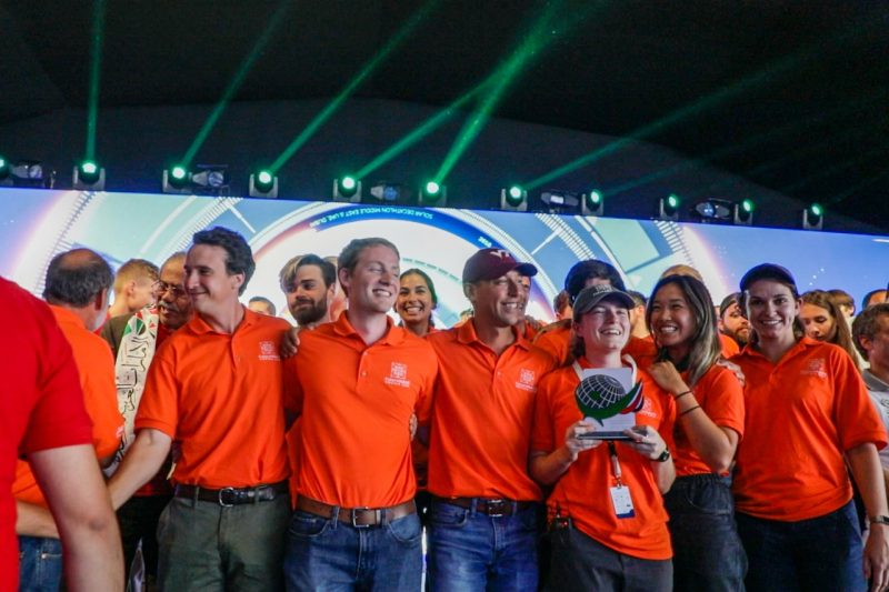 The team of Virginia Tech students and faculty behind the FutureHAUS project celebrate winning the 2018 Solar Decathlon Middle East.