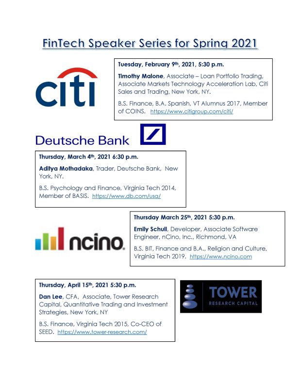 Spring 2021 FinTech Speaker Series Announced