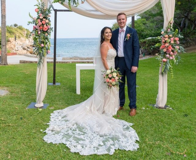 Erica Ramirez and Joel Hartleroad celebrate their wedding in Huatulco, Mexico